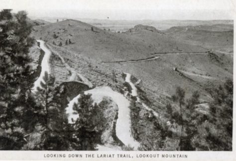 Historic Postcard looking down the lariat trail on Lookout Mountain in black and white.