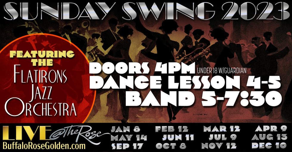 Flyer for Sunday Swing, dancing silhouettes.