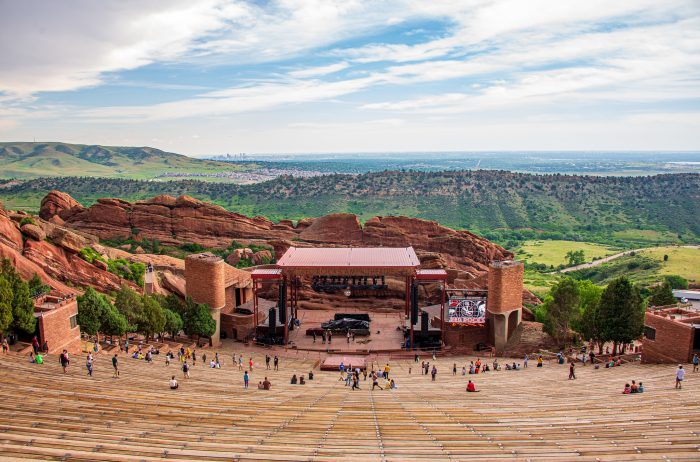 View ofd the stage at Red Rocks Amphitheatre in Morrison, Colorado.