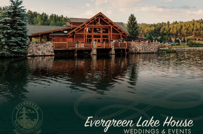 Evergreen Lake House reflecting on the water.